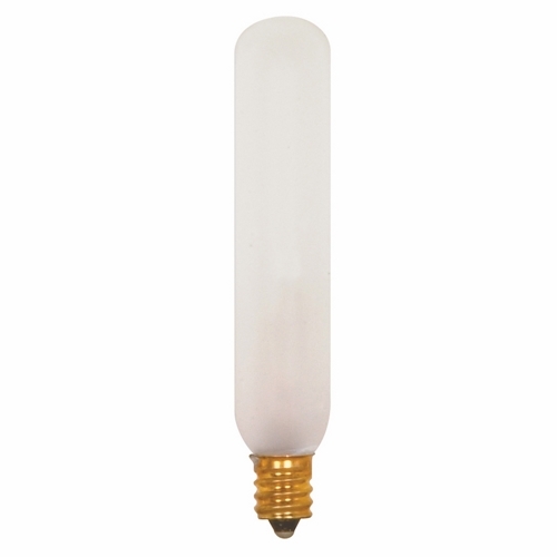 Incandescent Tubular Lamp, Designation: 15T6/F, 120 V, 15 WTT, T6 Shape, E12 Candelabra Base, Frosted, C-5A Filament, 2500 HR, Lumens: 90 LM Initial, 4 IN Length, 3/4 IN Diameter