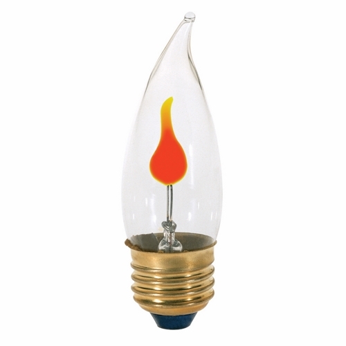 Incandescent Decorative Lamp, Designation: 3CA10/Flicker, 120 V, 3 WTT, CA10 Shape, E26 Medium Base, Clear, Neon Filament, 1000 HR, 4-5/8 IN Length, 1-1/4 IN Diameter