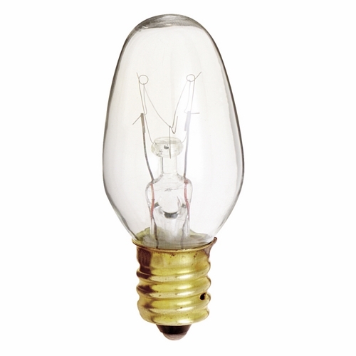 Incandescent Night Light & Holiday Lamp, Designation: 7C7, 120 V, 7 WTT, C7 Shape, E12 Candelabra Base, Clear, C-7A Filament, 3000 HR, Lumens: 35 LM Initial, 2-1/8 IN Length, 7/8 IN Diameter