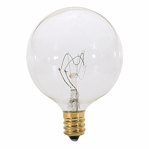 Incandescent Globe Lamp, Designation: 60G16 1/2, 120 V, 60 WTT, G16 1/2 Shape, E12 Candelabra Base, Clear, CC-2V Filament, 1500 HR, Lumens: 672 LM Initial, 3 IN Length, 2-1/16 IN Diameter