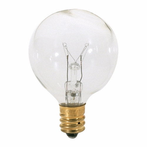 Incandescent Globe Lamp, Designation: 40G12 1/2, 120 V, 40 WTT, G12 1/2 Shape, E12 Candelabra Base, Clear, C-7A Filament, 1500 HR, Lumens: 370 LM Initial, 2-3/8 IN Length, 1-9/16 IN Diameter