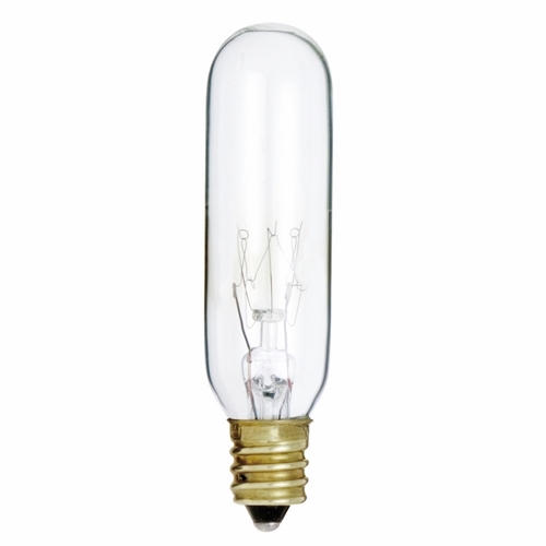 Incandescent Indicator & Sign Lamp, Designation: 15T6, 130 V, 15 WTT, T6 Shape, E12 Candelabra Base, Clear, C-5A Filament, 2500 HR, Lumens: 95 LM Initial, 3-5/8 IN Length, 3/4 IN Diameter