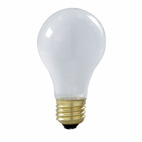 Incandescent Shatter Proof Lamp, Designation: 100A/RS/TF/2PK, 130 V, 100 WTT, A19 Shape, E26 Medium Base, Frosted, C-9 Filament, 5000 HR, Lumens: 960 LM Initial, 4-1/8 IN Length, 2-3/8 IN Diameter