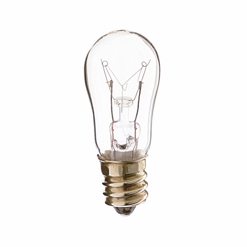 Incandescent Indicator & Sign Lamp, Designation: 6S6/230V, 230 V, 6 WTT, S8 Shape, E12 Candelabra Base, Clear, C-7A Filament, 1500 HR, Lumens: 25 LM Initial, 1-7/8 IN Length, 1 IN Diameter
