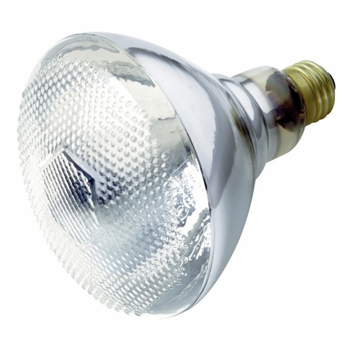 Incandescent Reflector Lamp, Designation: 100BR38/CLEAR HEAT, 120 V, 100 WTT, BR38 Shape, E26 Medium Base, Clear Heat, C-9 Filament, 5000 HR, 5-5/16 IN Length, 4-3/4 IN Diameter