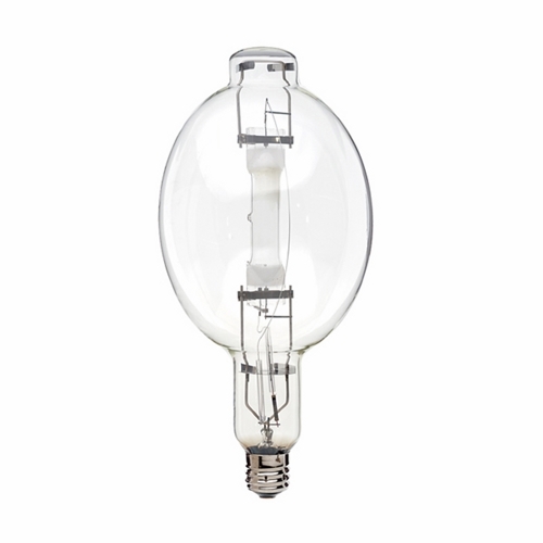 HID Metal Halide Lamp, Designation: MH1000/BT56/U/4K, 1000 WTT, BT56 Shape, E39 Mogul Base, Clear, 10000 HR, Lumens: 105000 LM Initial, 4000 DEG K Color Temperature, Cool White 65 CRI, 15-3/8 IN Length, 7 IN Diameter, Burn Position: Universal
