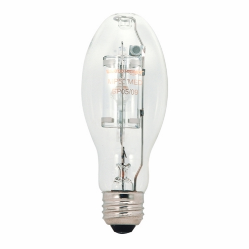 HID Metal Halide Lamp, Designation: MP50/ED17/U/PS, 50 WTT, ED17 Shape, E26 Medium Base, Clear, 6000 HR, Lumens: 3800 LM Initial, 4000 DEG K Color Temperature, Cool White 65 CRI, 5-7/16 IN Length, 2-1/8 IN Diameter, Burn Position: Universal