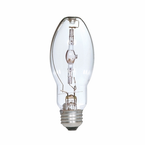 HID Metal Halide Lamp, Designation: MP100/ED17/U/PS, 100 WTT, ED17 Shape, E26 Medium Base, Clear, 10000 HR, Lumens: 9500 LM Initial, 4000 DEG K Color Temperature, Cool White 65 CRI, 5-7/16 IN Length, 2-1/8 IN Diameter, Burn Position: Universal
