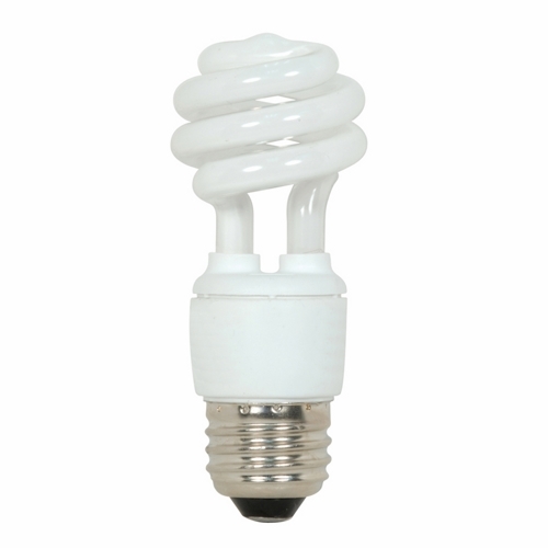Compact Fluorescent Spiral Lamp, Designation: 9T2/41, 120 V, 9 WTT, Mini Spiral Shape, E26 Medium Base, 12000 HR, Lumens: 550 LM Initial, 4100 DEG K Color Temperature, Cool White 82 CRI, 3-31/32 IN Length, 1-9/16 IN Diameter