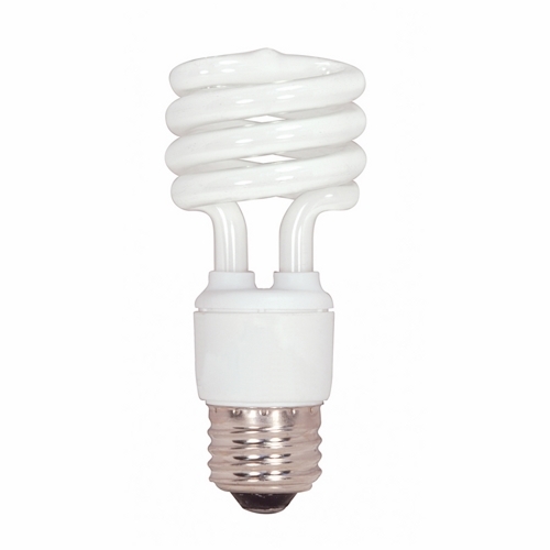 Compact Fluorescent Spiral Lamp, Designation: 13T2/27, 120 V, 13 WTT, Mini Spiral Shape, E26 Medium Base, 12000 HR, Lumens: 900 LM Initial, 2700 DEG K Color Temperature, Warm White 82 CRI, 4-1/8 IN Length, 1-13/16 IN Diameter