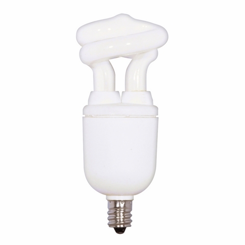 Compact Fluorescent Spiral Lamp, Designation: 5T2C/41, 120 V, 5 WTT, Mini Spiral Shape, E12 Candelabra Base, 10000 HR, Lumens: 280 LM Initial, 4100 DEG K Color Temperature, Cool White 82 CRI, 3-15/32 IN Length, 1-3/8 IN Diameter