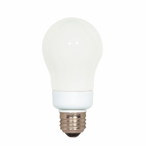 Compact Fluorescent Type A Lamp, Designation: 7A19/27, 120 V, 7 WTT, A19 Shape, E26 Medium Base, 12000 HR, Lumens: 410 LM Initial, 2700 DEG K Color Temperature, Warm White 82 CRI, 4-1/4 IN Length, 2-1/8 IN Diameter