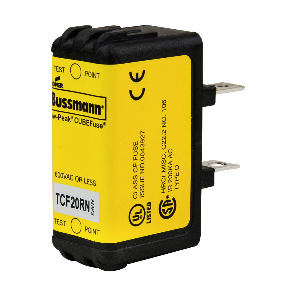 Eaton Bussmann series TCF fuse, 3 A, 60 Hz, 50 Hz, Dual, CF, Black, Non-indicating, Blade end, Time delay,Class CF, 10 sec at 500%, 300 kAIC at 600 V,100 kAIC at 300 Vdc, Glass filled PES, Chassis,35 mm DIN rail, 600 V, 300 Vdc