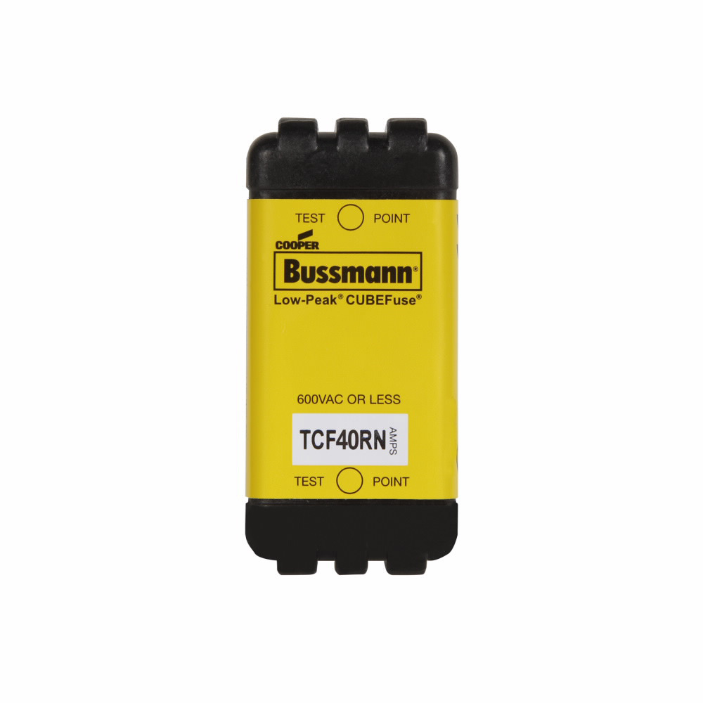 Eaton Bussmann series TCF fuse, Finger safe, 600 Vac/300 Vdc, 40A, 300 kAIC at 600 Vac, 100 kAIC at 300 Vdc, Non-Indicating, Time delay, inrush current withstand, Class CF, CUBEFuse, Glass filled PES