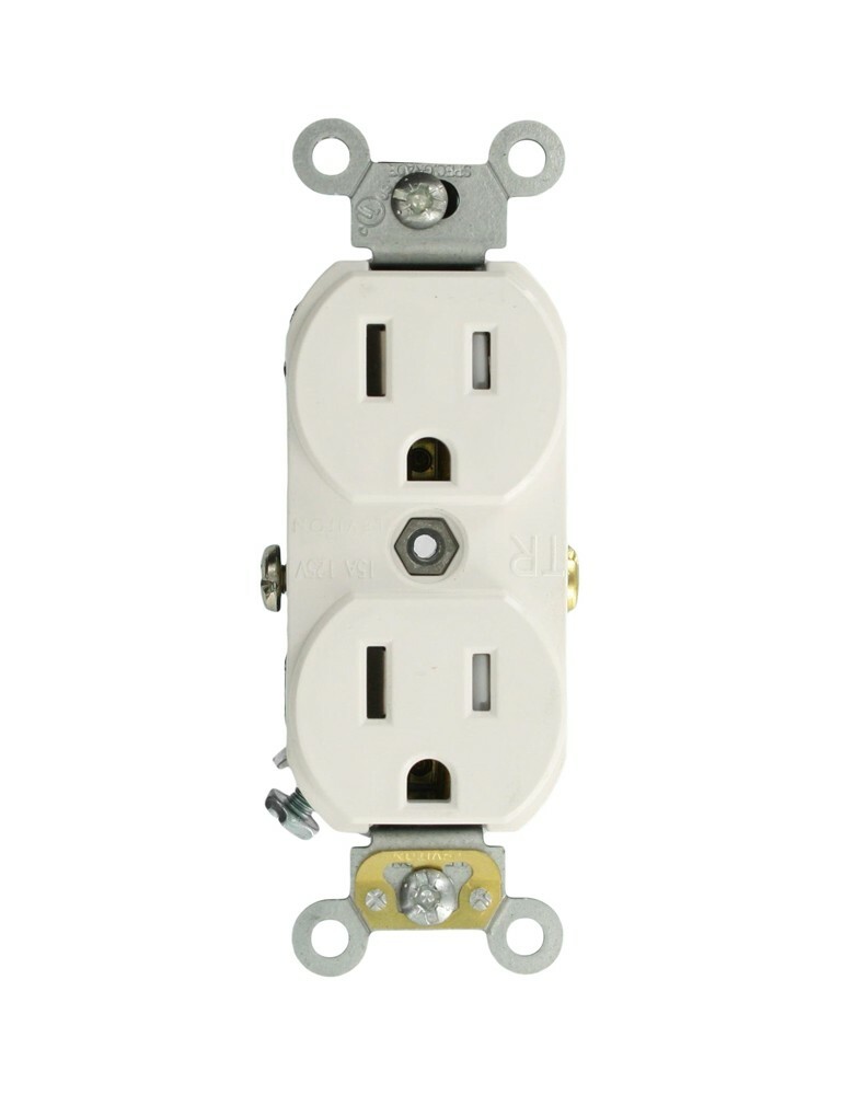 15A-125V 2-Pole 3-Wire Tamper Resistant Duplex Receptacle Side Wired Self Grounding Commercial Grade - White