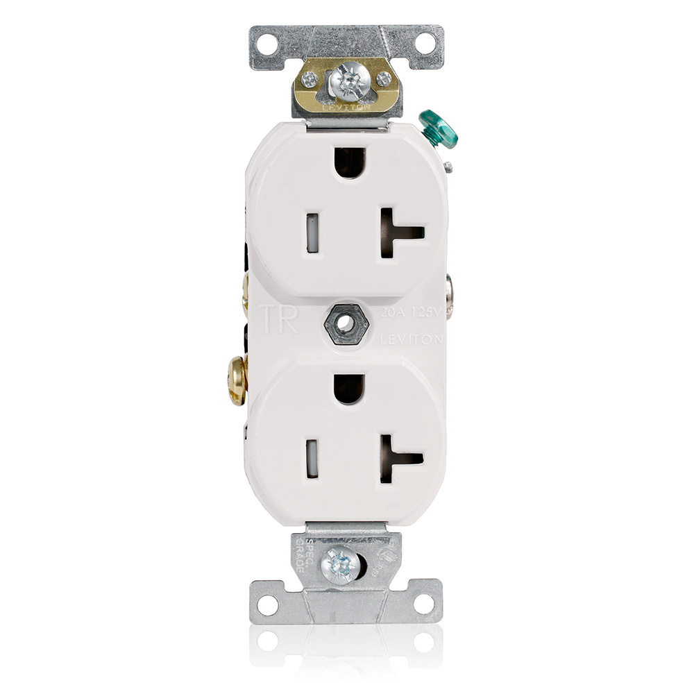 20A-125V 2-Pole 3-Wire Tamper Resistant Duplex Receptacle Side Wired Self Grounding Commercial Grade - White