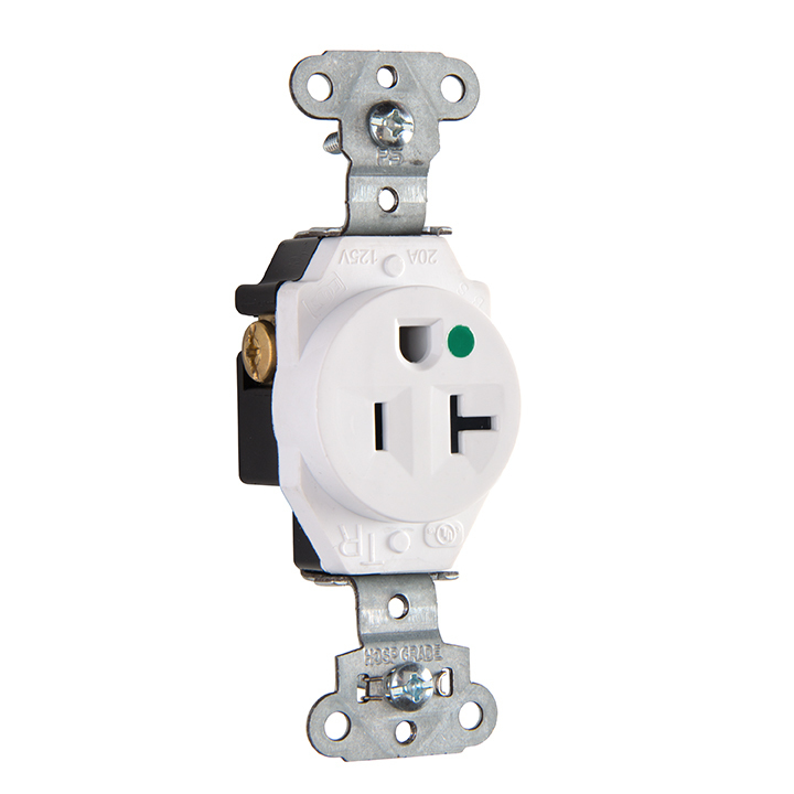 HG REC SGL TR B&S WRE 20A/125V WH