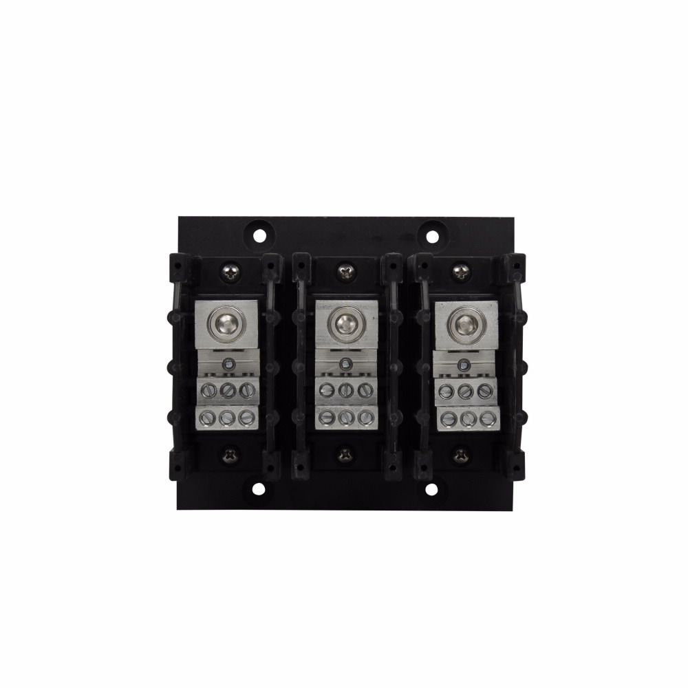 Eaton Bussmann series PDB power distribution block, IP-20 Finger-safe, 600 Vac, 600 Vdc, 310A, Power distribution block, Three-pole, SCCR: 200 kA (8 To 4 AWG), 100 kA (12 To 4 AWG), Panel, Tin-plated aluminum connectors