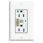 15 Amp, 125 Volt, Decora Plus Duplex Receptacle, Straight Blade, Hospital Grade, Self Grounding, Surge with Indicator Light, White