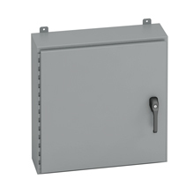 Eaton B-Line series wall mounted panel enclosure, 36" height, 12" length, 30" width, NEMA 4, Hinged cover, 43PT enclosure, Wall mount, Medium single door, External mounting feet, Carbon steel, Seamless poured in-place gasket