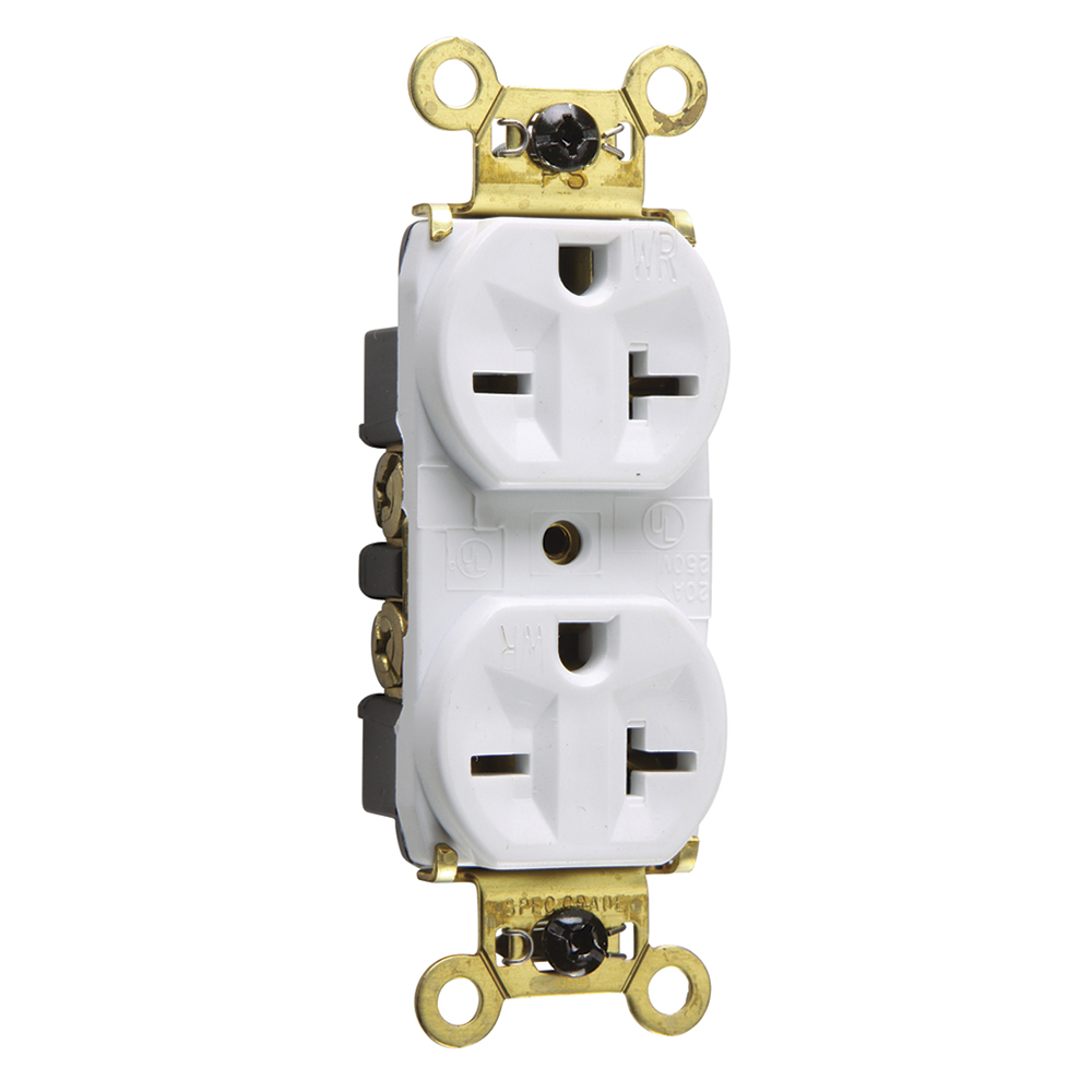 Weather-Resistant Heavy-Duty Spec Grade Duplex Receptacle Back and, Side Wire 20amp 250volt White