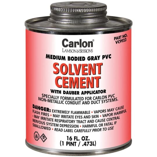 Quart size medium gray PVC cement with dauber applicator.