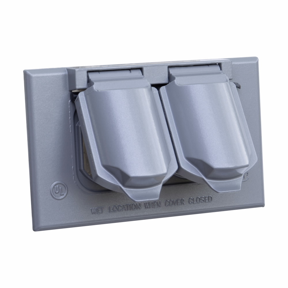 Eaton Crouse-Hinds series weatherproof self-closing cover, Bronze, Die cast aluminum, Horizontal, Single-gang, Duplex receptacle or combination switch