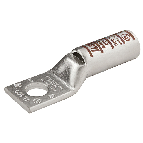 Surecrimp Copper Compression Lug, Conductor Size 1/0, 1 Hole, 3/8in Bolt Size, Long Barrel, Sight Window, Tin Plated, UL, CSA