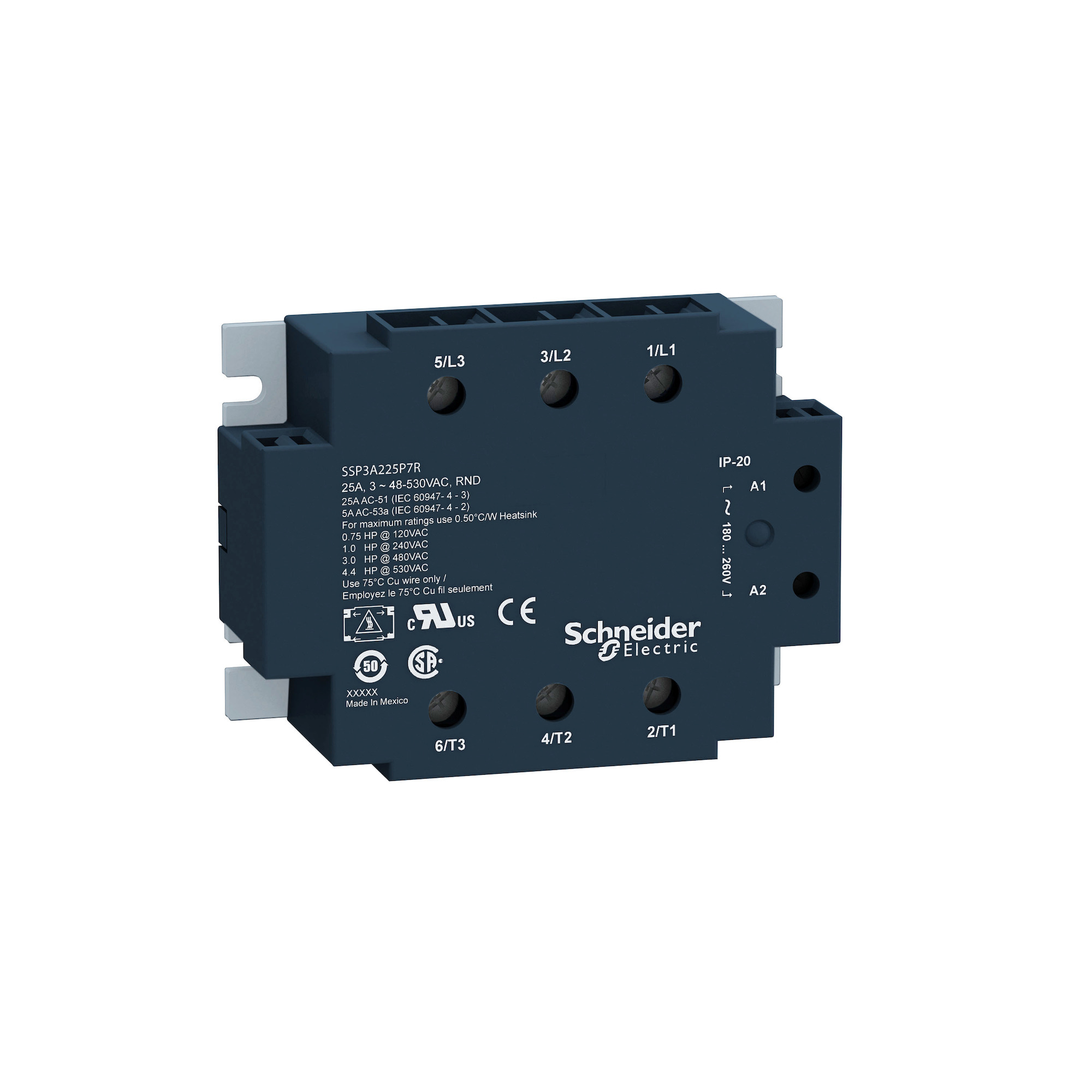 three phase relay, Harmony Solid State Relays, 50A, panel mount, zero voltage switching, input 180 to 280V AC, output 48 to 530V AC