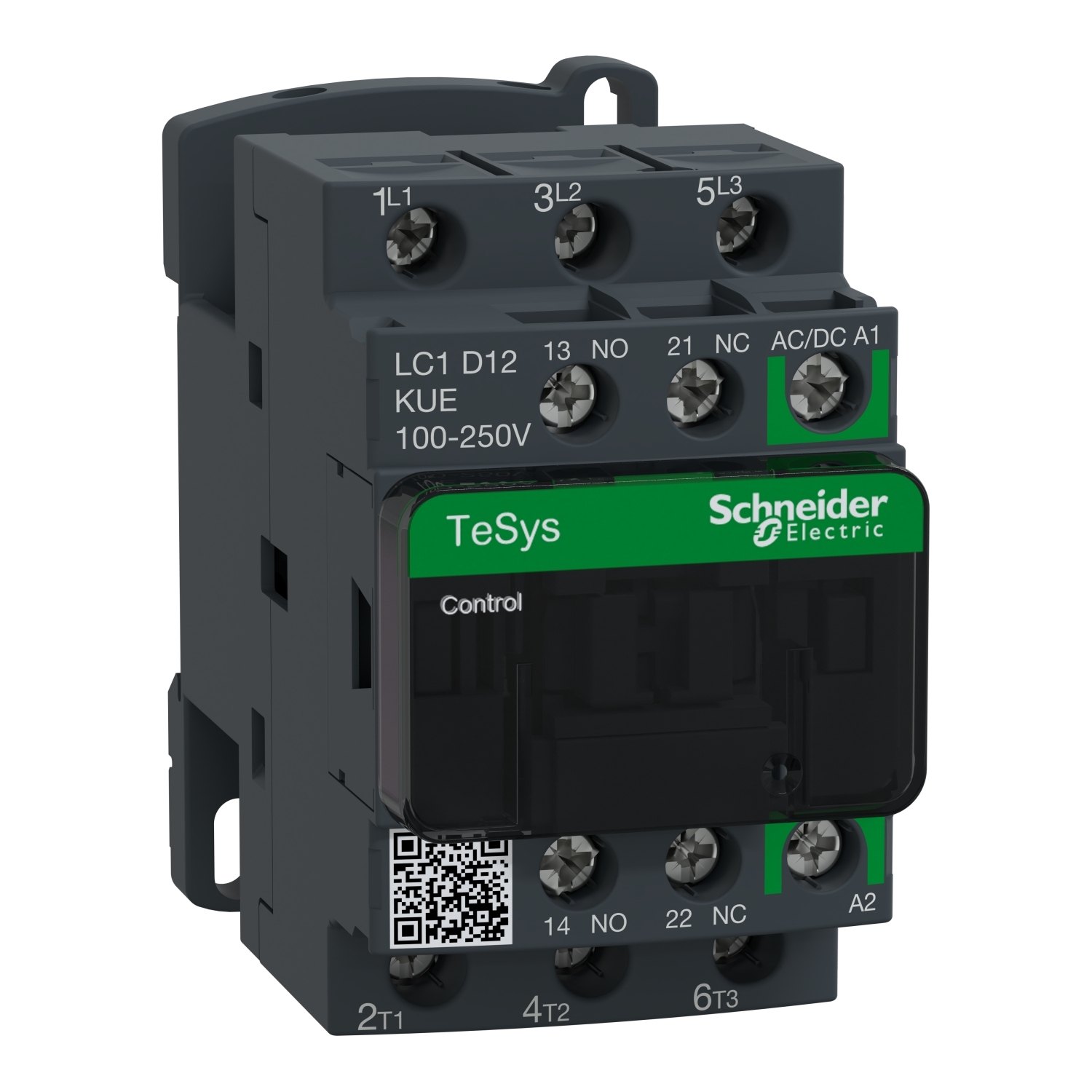IEC contactor, TeSys Deca, nonreversing, 12A, 7.5HP at 480VAC, up to 100kA SCCR, 3 phase, 3 NO, 100/250VAC/VDC coil