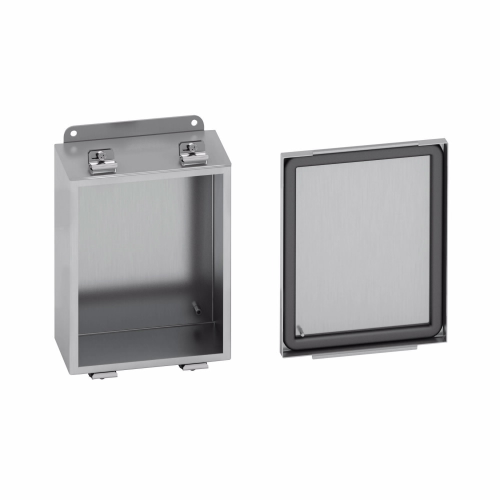 Eaton B-Line series JIC panel enclosure, 16" height, 6" length, 14" width, NEMA 4X, Screw cover, 4XSLC enclosure, Wall mount, Small single door, External mounting feet, 304 stainless steel, Seamless poured in-place gasket
