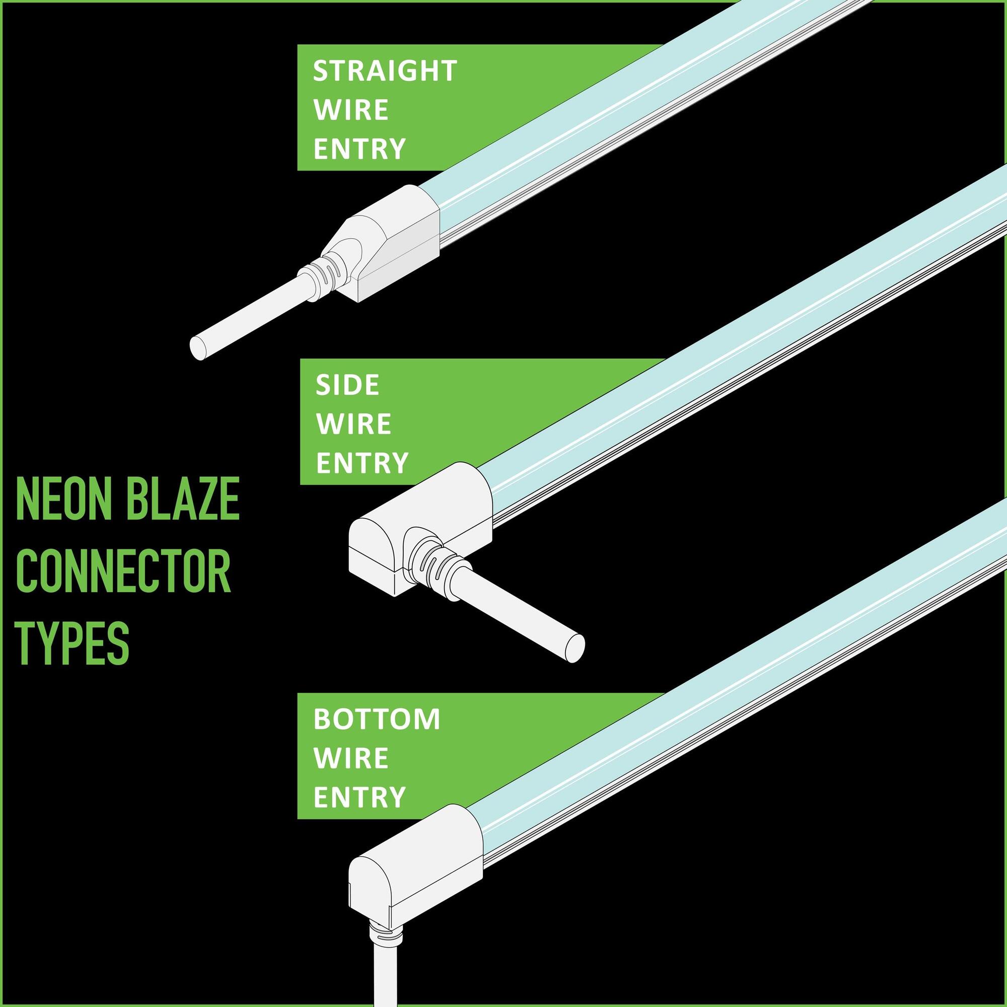NEON BLAZE Side Bending, Straight Wire Entry Connector and Frosted end cap pair