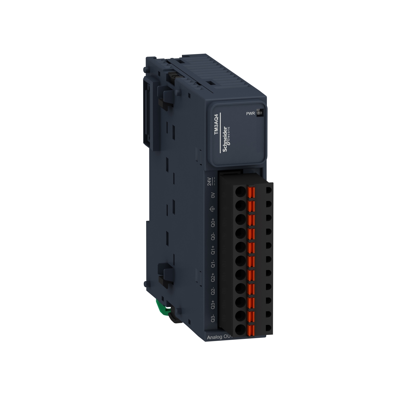 analog output module, Modicon TM3, 4 outputs, spring, 24V DC