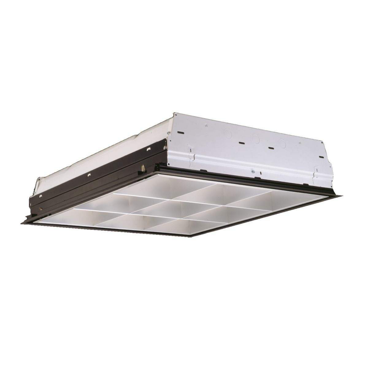 3 Lamp, 2'x2' Static Parabolic, 9 Cell, Semi Specular/Low Iridescent Haze 3" Louver, CEE Listed Electronic Ballast, T8