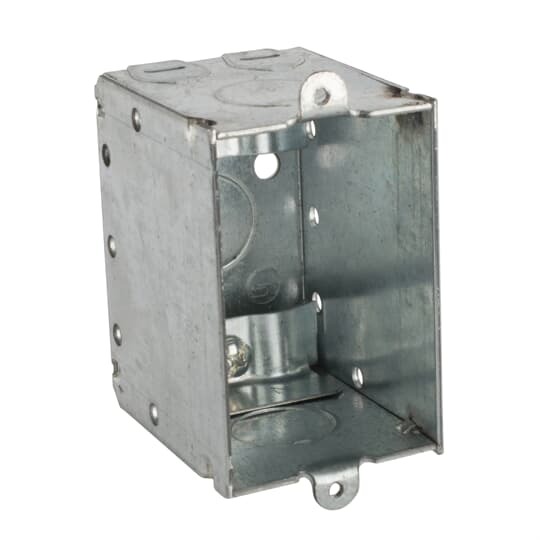 Non-Gangable Switch Box, 12.5 Cubic Inches, 3 Inches Long x 2 Inches Wide x 2-1/2 Inches Deep, 1/2 Inch Knockouts, Pre-Galvanized Steel, Non-Metallic Cable Clamps (C-5), For Non-Metallic Sheathed Cable