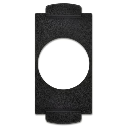 Center Device Plate, Single Round Receptacle with 1-5/8 Inch Opening, Black Polycarbonate, For Flush Service Round Floor Box, 140 Cubic Inches, Opening Diameter 5-31/32 Inches, Base Diameter 8-1/8 Inches, Depth 6 Inches, 1 Inch and 1-1/2 Inch Conduit Hubs, Non-Metallic, Minimum Concrete Depth Flush 4 Inches Furniture Feed 3-1/2 Inches