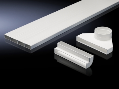 Shallow air duct system, For roof-mounted cooling units and roof-mounted air/water heat exchangers