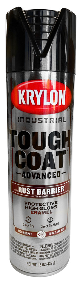 Krylon Industrial Tough Coat with Rust Barrier Technology,  High Gloss Black Enamel Paint, OSHA Black, 20 oz can,  15 oz fill
