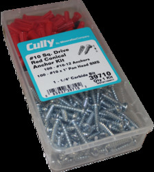 #10 Square Drive Pan Head Red Conical Anchor Kit, #10 x 1" (100), #10-12 (100), Includes 1/4" Carbide Drill Bit