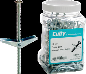 3/16 (10-24) x 4" Toggle Bolts and Wings, Mushroom Head, Square/Slotted, Zinc Plated,Jar