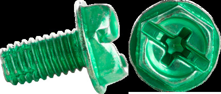 10-32 x 3/8" Green Grounding Screws, Type F Point, Hex Washer Head, Phillips/Slotted, Zinc Plated,Jar