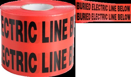 6" x 1000' "Buried Electrical Line" Underground Burial Tape, 4 Mil., Red