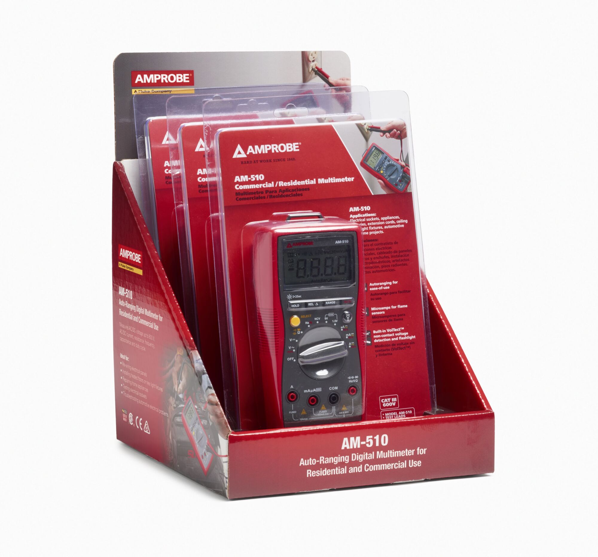 HVAC Digital Multimeter, Voltage Rating: AC: 40 MILV, 4 V, 40 V, 400 V,600 V - DC: 400 MILV, 4 V, 40 V, 400 V, 600 V, Amperage Rating: 400 MICAMP, 4000 MICAMP, 40 MILAMP, 400 MILAMP, 4 AMP, 10 AMP, Frequency Rating: 10 HZ - 10 MHZ, Resistance: 400 OHM, 4 KOHM, 40 KOHM, 400 KOHM, 4 MOHM, 40 MOHM, Capacitance: 40 NFD, 400 NFD, 4 MFD, 40 MFD, 400 MFD, 4000 MFD, Accuracy: Plus-Minus (1 PCT RDG + 3LSD) For AC Voltage, Plus-Minus (0.8 PCT RDG + 1LSD )For DC Voltage, Plus-Minus (1.2PCT RDG + 3LSD) For DC Current Plus-Minus (1.2 PCT RDG + 3LSD) For AC Current, Plus-Minus (1 PCT RDG + 2LSD) For Resistance,Plus-Minus (3.PCT RDG + 5 LSD) For Capacitance, Display: 4000 Counts LCD Display, Temperature Rating: -40 To 1000 DEG C, Battery: 9 V (6F22), Peak Hold: Yes, Diode Test: Yes, Dimensions: 182 MM Length X 90 MM Width X 45 MM Height, CE, CSA-US Certified, CAT III 600 V, N10140, For HVAC Professional
