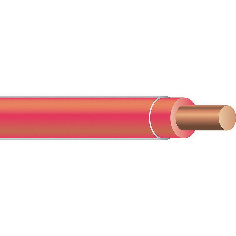 Thermoplastic High Heat Resistant Nylon Coated (THHN) Wire, 12 AWG, Red, Solid, Copper Conductor, 500 Foot Reel