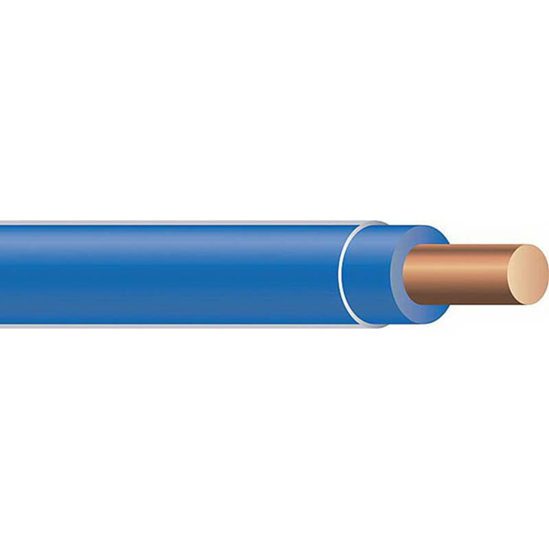 Thermoplastic High Heat Resistant Nylon Coated (THHN) Wire, 10 AWG, Blue, Solid, Copper Conductor, 500 Foot Reel