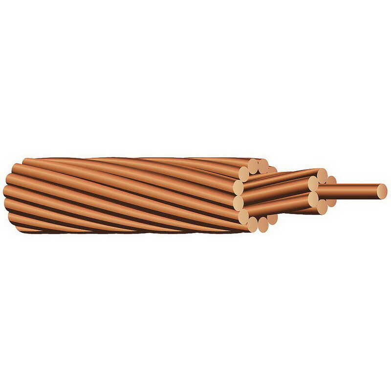 Bare Wire, 1/0 AWG, 19 Stranded, Copper Conductor, 500 Foot Reel