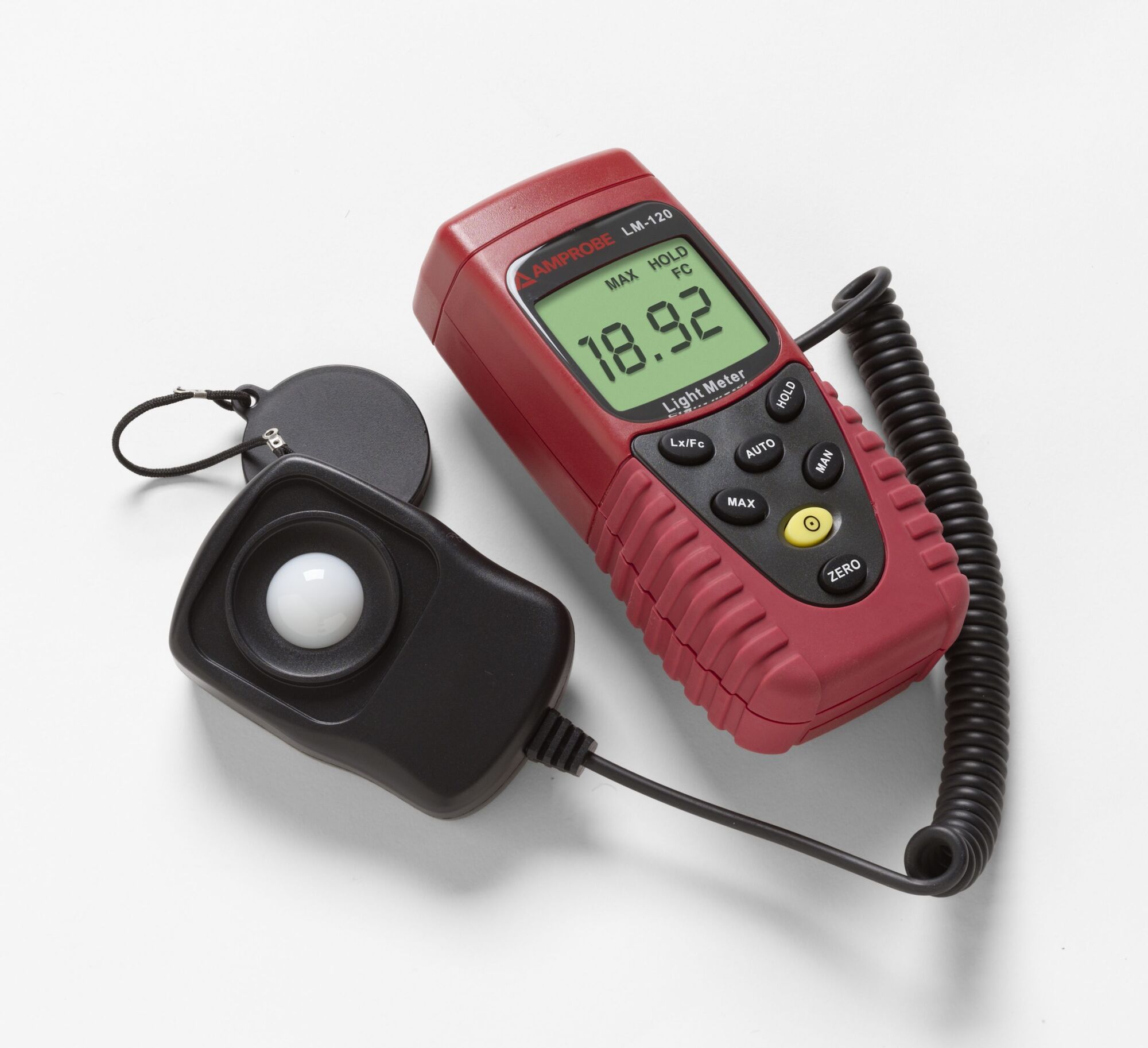 This Amprobe light meter measures the visible light from fluorescent, metal halide, high-pressure sodium or incandescent sources. It is a portable, easy-to-use digital light meter designed for simple one-hand operation reading in Lumen (lux) or foot candle (fc) units. This light meter measures a wide range of light up to 20,000 fc or 200,000 lux with an accurate, high resolution of 0.01 fc-lux. This unit is Auto-ranging plus manual ranging with ability to Zero out the reading before taking a measurement.   Use this light meter to measure the illumination level in the interior and to switch off or reduce or increase the output level of lighting fixtures. Reduce the energy burdenof the building by significantly increasing the efficiency of its lighting system.
