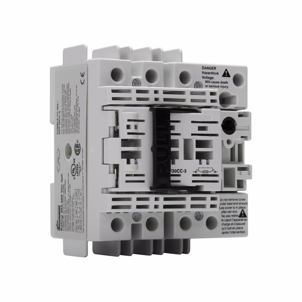 Eaton Bussmann series RDF fused rotary disconnect switch, Compact switch, Front handle operation, Fuse class CC, 600V, 30A, Fused disconnect switch - RDF30CC-3