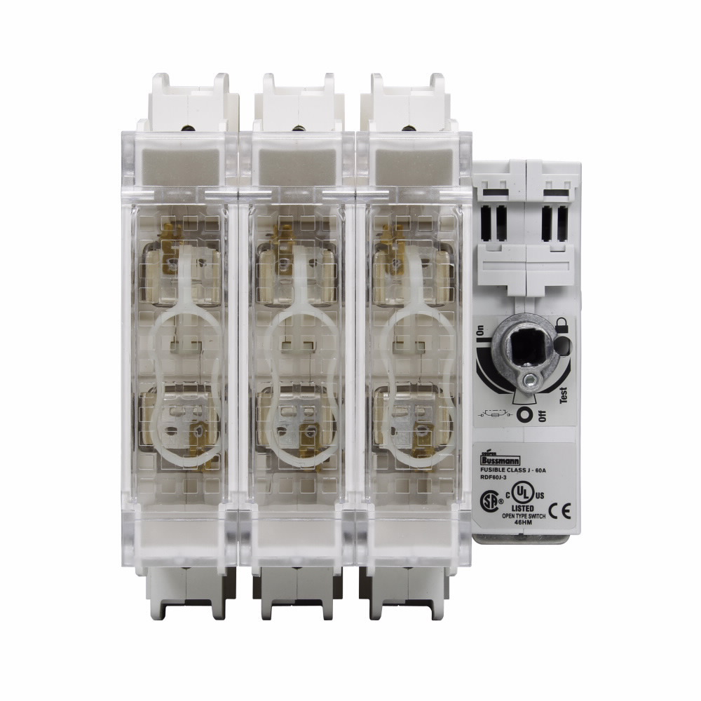 Eaton Bussmann series RDF fused rotary disconnect switch, Standard switch, Front/side handle operation, Flange, 600 Vac, 250 Vdc, 60A, Fused disconnect switch - RDF60J-2