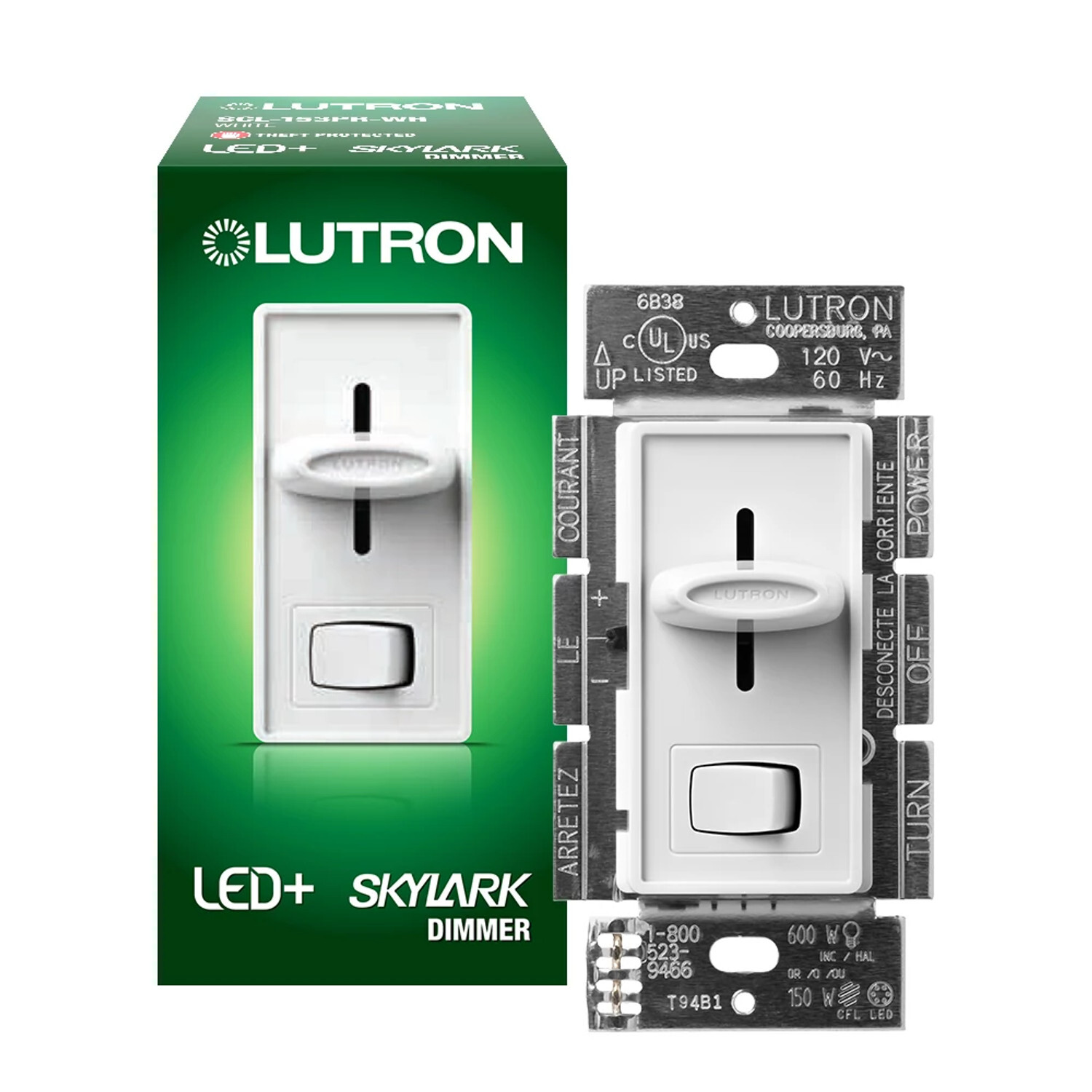 Skylark LED+ Dimmer for LED, halogen, and incandescent dimmable bulbs in white